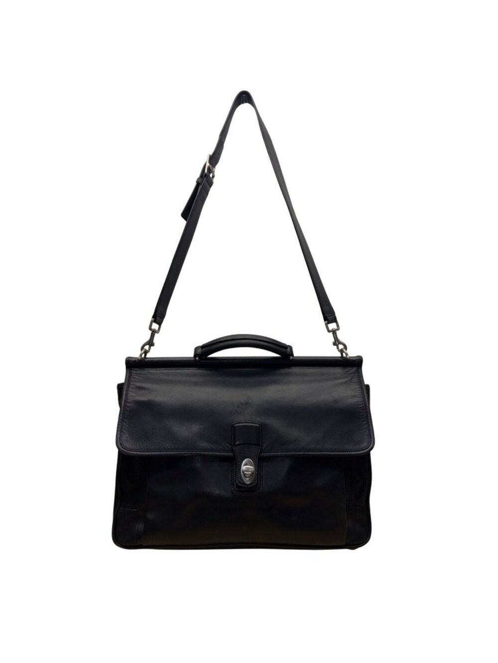 Coach Men’s Black Leather Adjustable Strap Turn Lock Barclay Briefcase Bag